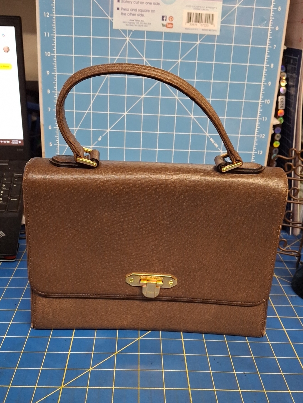 Vintage Valentino Garavani vintage brown leather top handle bag Preloved